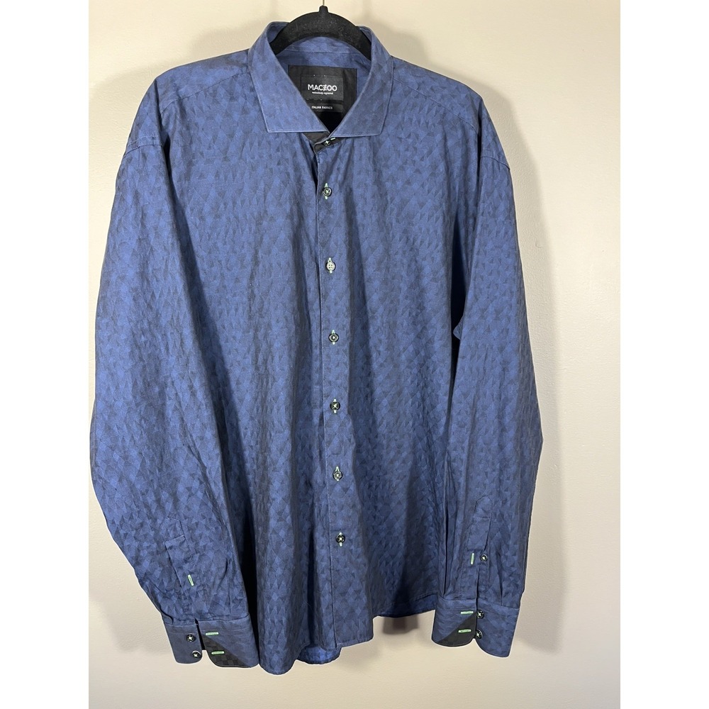 Maceoo Italian Long Sleeve Button Shirt Blue Black Contrast Size 2XL